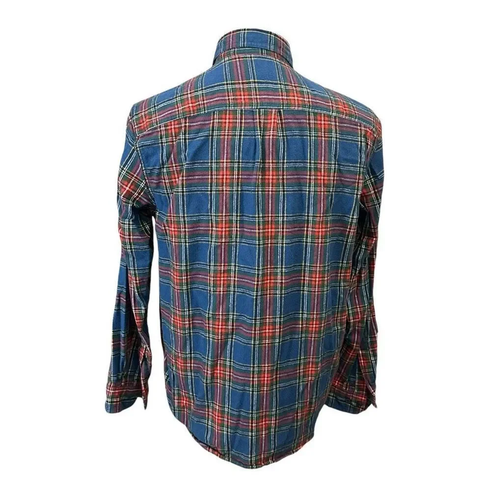 L.L. Bean Blue Scotch Red Blue‎ Plaid LS Top Cotton Flannel Traditional Fit sz M